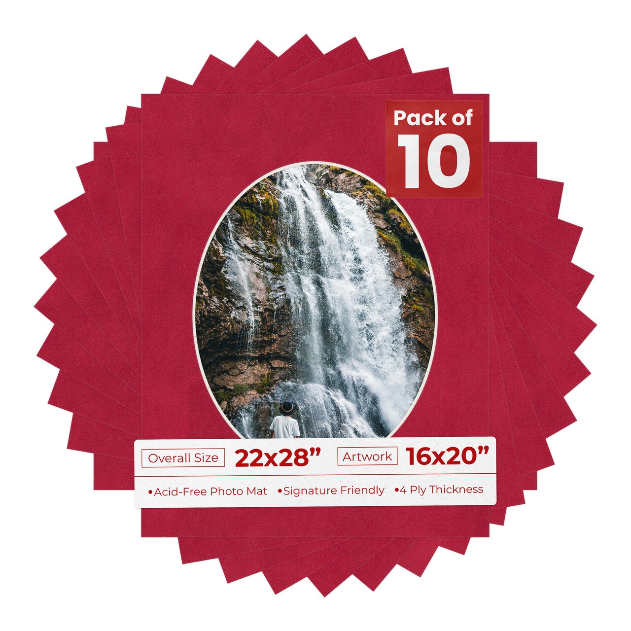 Red Suede Mat Board for 22x28 Frames - Oval Opening for 16x20 Photos